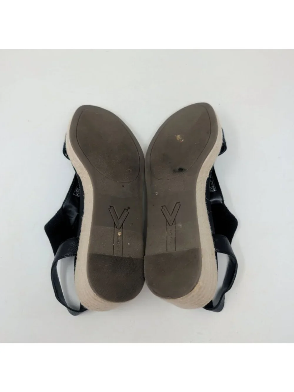 Vionic Espadrilles 12 Black Leather Wedge Platform Calera